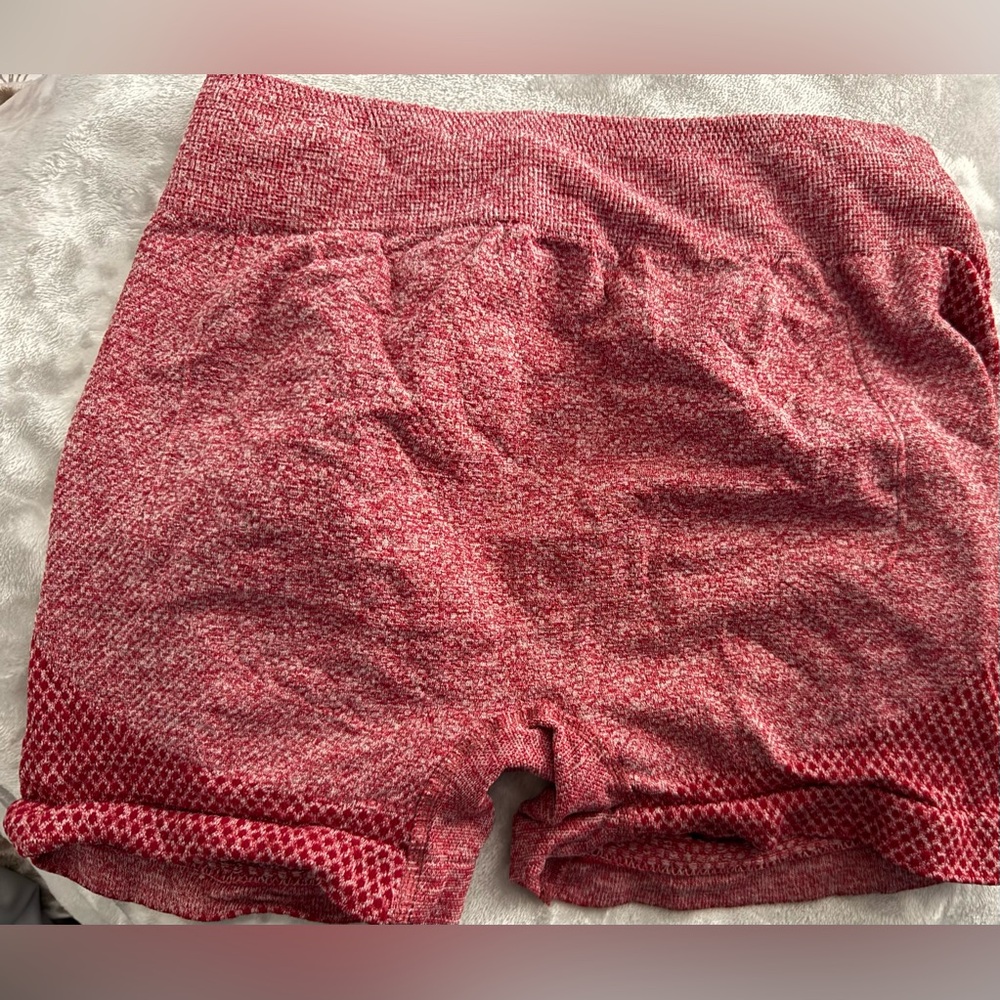 Red Textured Knit Workout bike Shorts